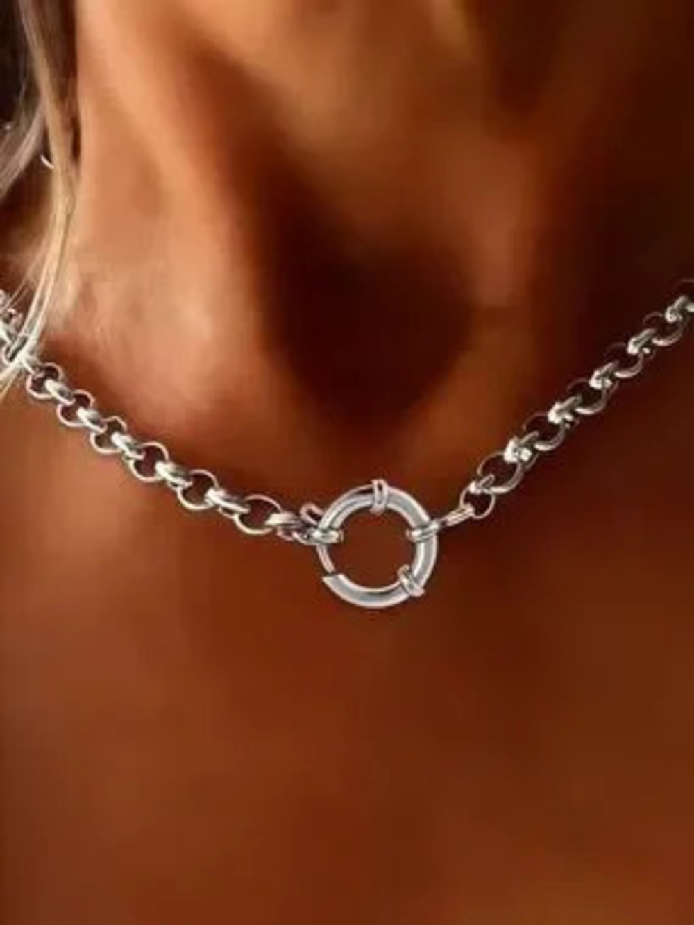 Silver Link Circle Toggle Necklace